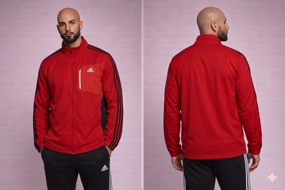 Adidas Men’s Red 3-Stripe Track Jacket Windbreaker Packable Hood Training Jacket